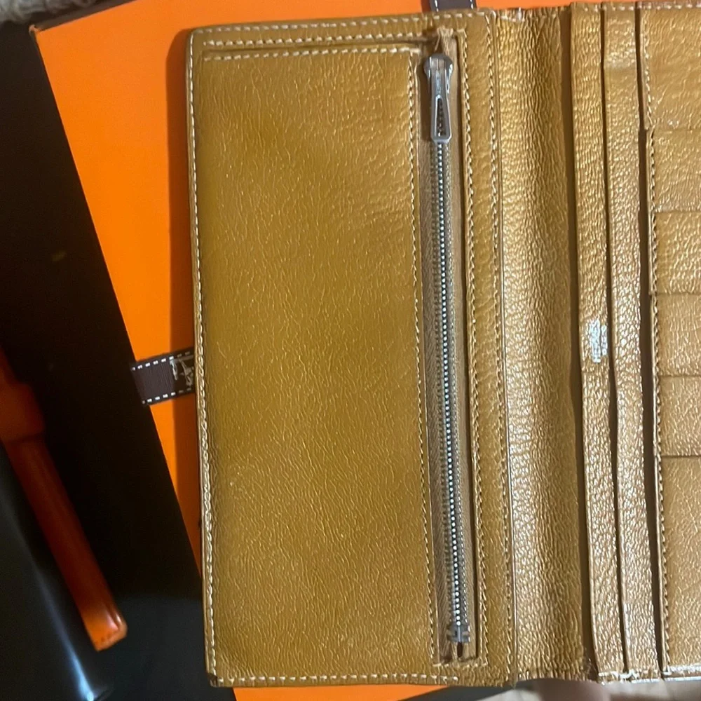 Hermes Bearn vintage brown wallet with a Gold Chain